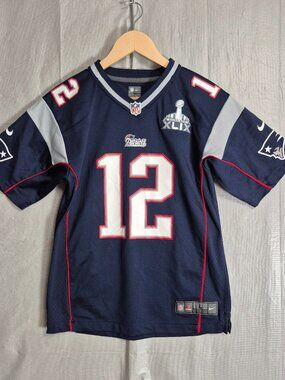Tom Brady Jersey New England Patriots Youth Large Superbowl Official Nike Blue